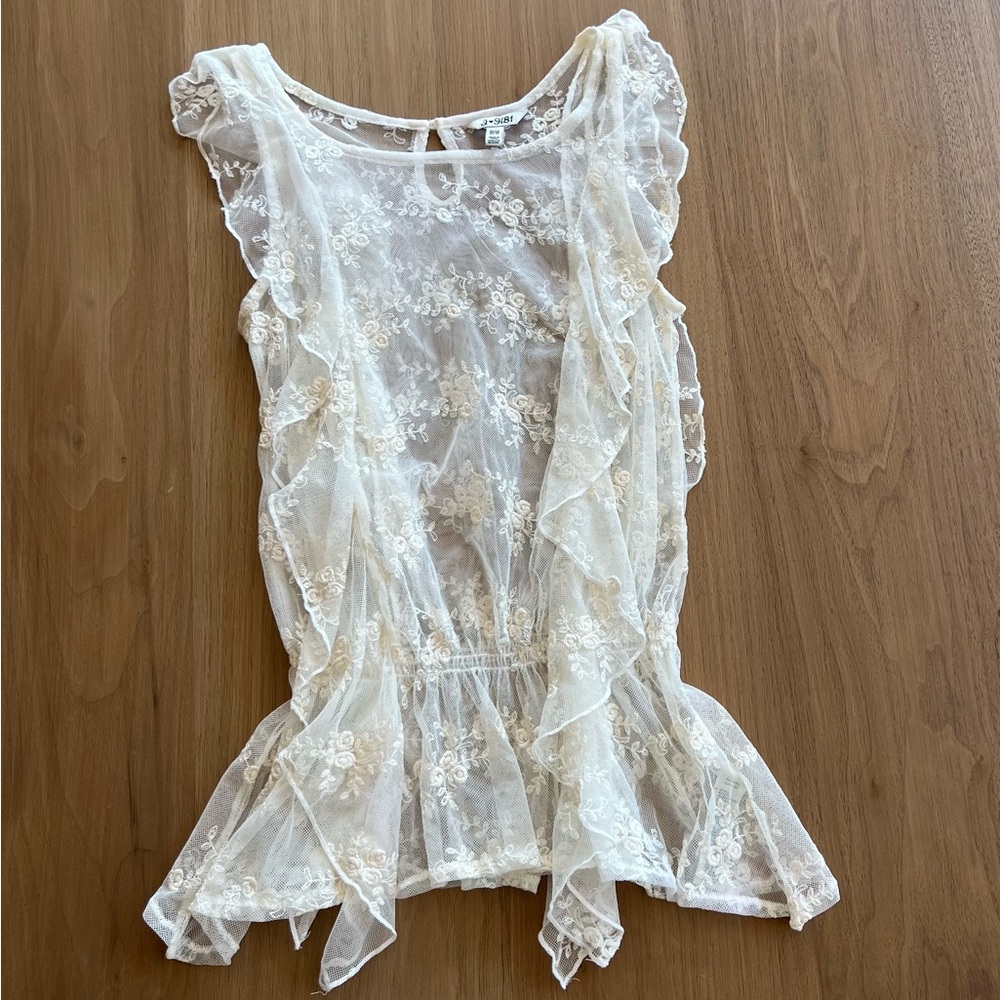 Ruffled embroidered   Sleeveless blouse
